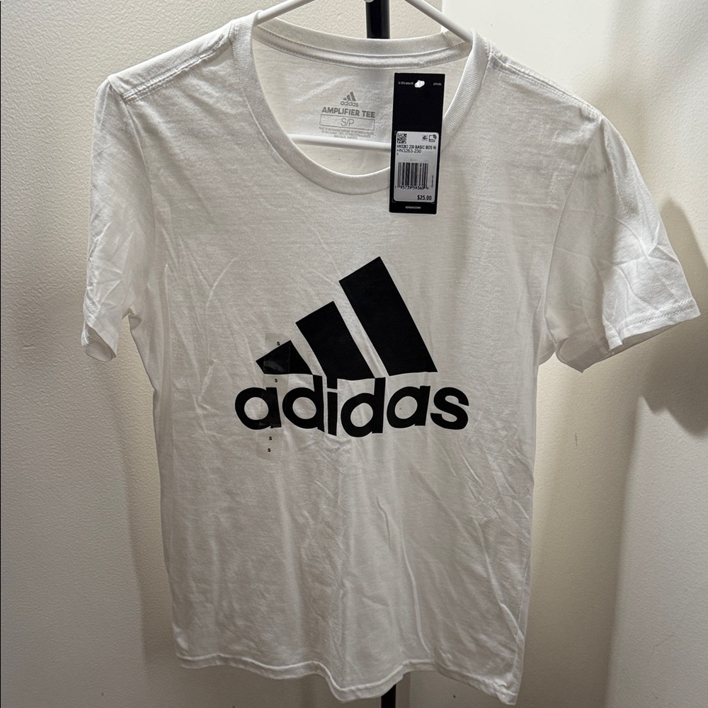 adidas White Tee with Black Logo Centerprint